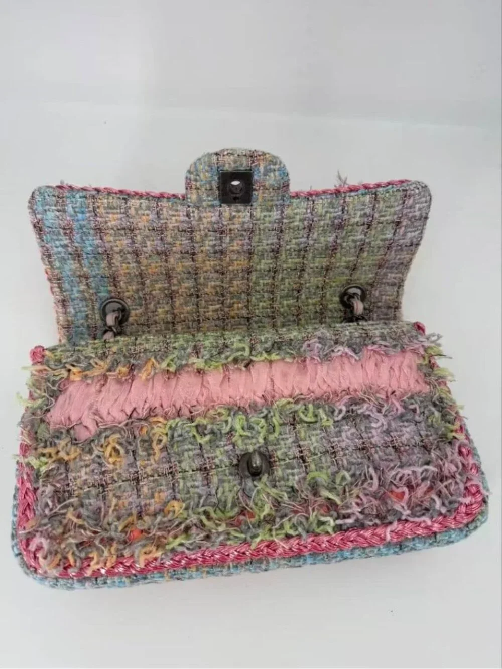 Chanel Multicolor Tweed Braided Flap Bag